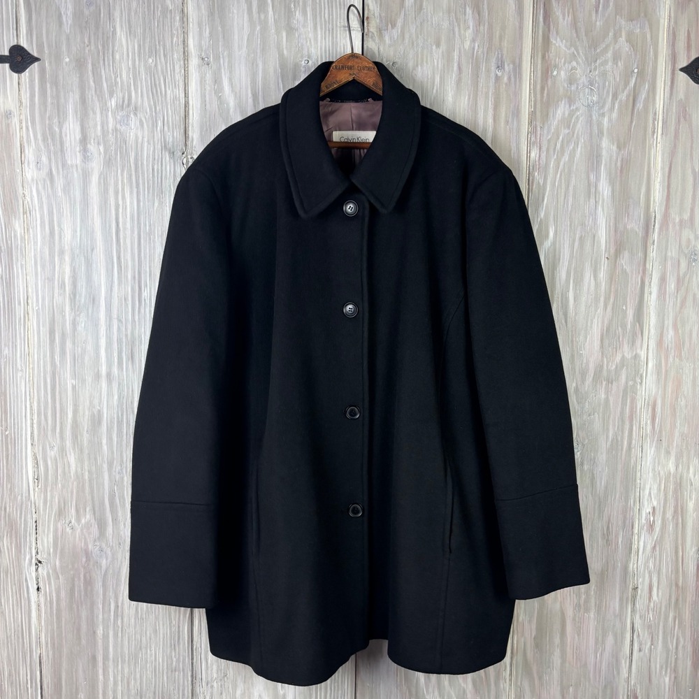 Calvin Klein Black Wool Button Front‎ Coat Women Sz 3XL Classic Office